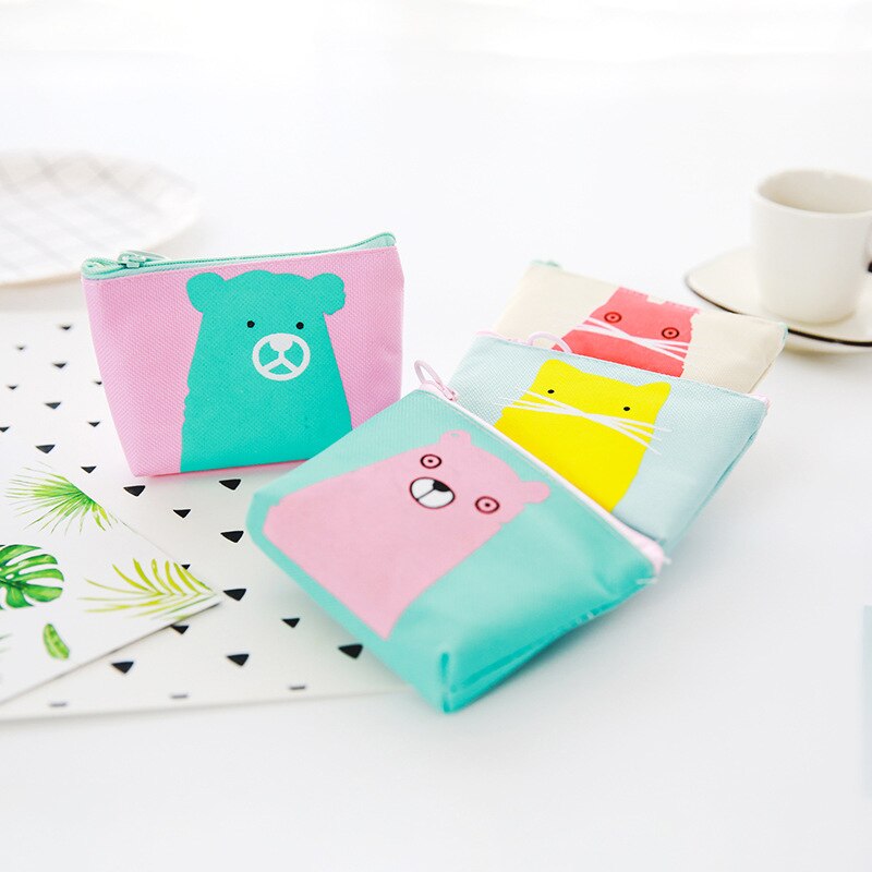 1 stuk unisex canvas portemonnee kaart dieren cartoon print sleutel mini portemonnee etui canvas tas kleine rits munt portemonnee kaarthouder portemonnee