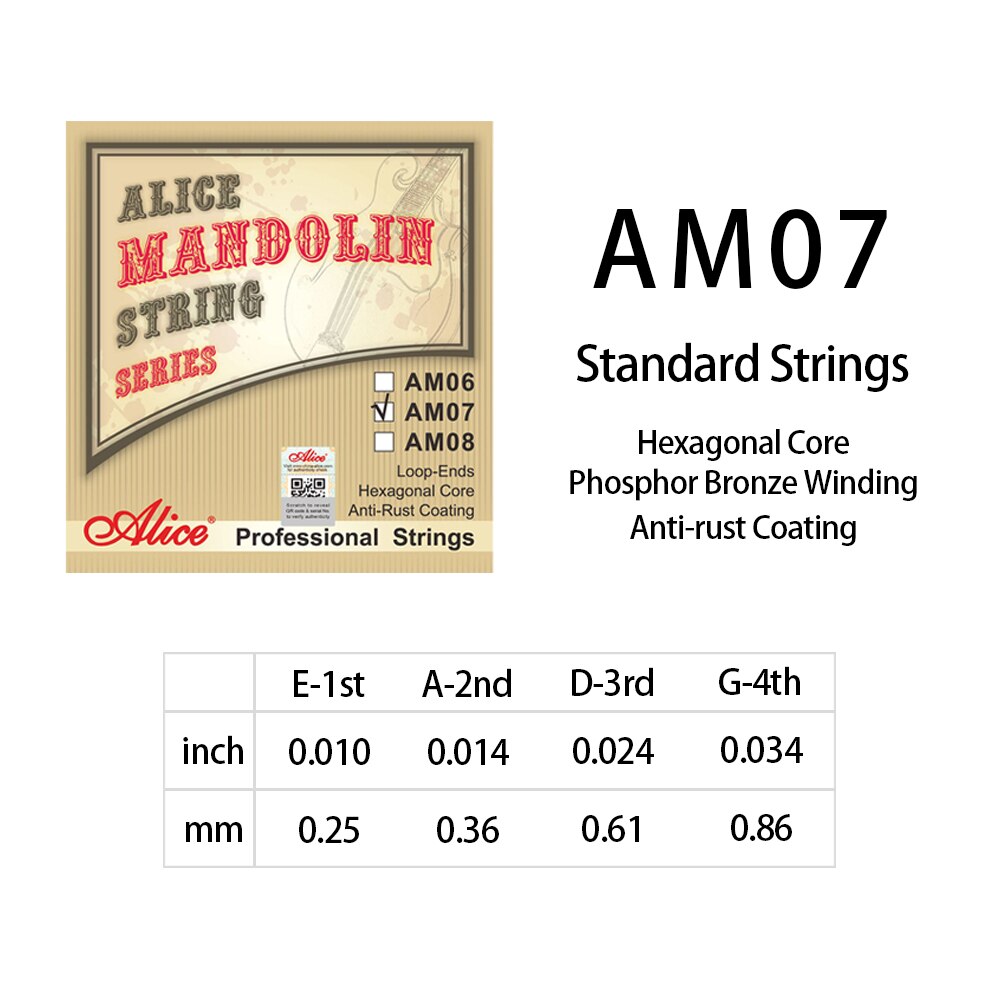 Alice Mandolin Strings 8-String Set Silver-Plated Copper Alloy Winding Music Accessories AM03 AM04 AM05 AM06 AM07 AM08: AM07