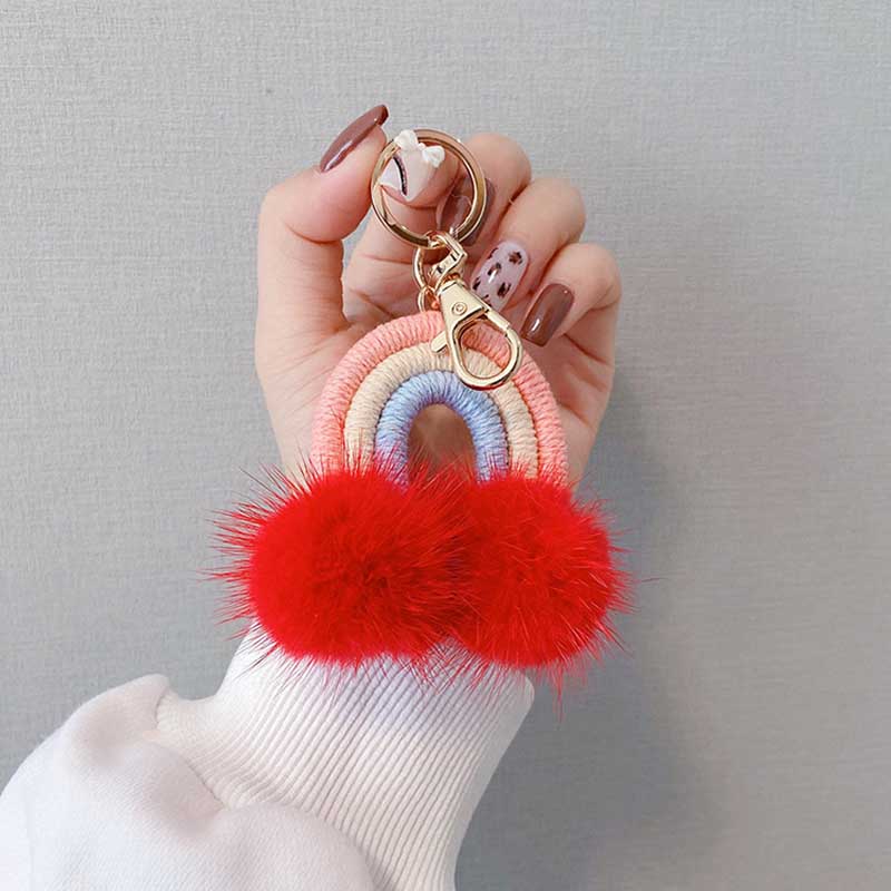 Gewebte regenbogen-schlüsselanhänger für damen, boho-stil, handgefertigter schlüsselhalter, schlüsselring, makramee-taschenanhänger, Auto-anhänger-schmuck: verrotten