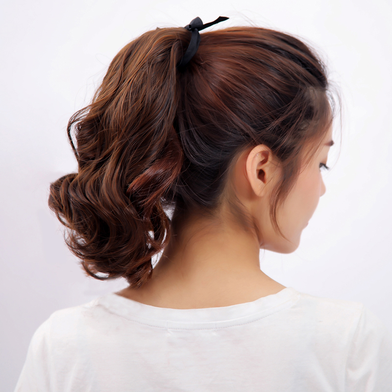 MEIFAN-Cola de Caballo ondulada corta, envoltura con cordón, cola de pelo sintética, postizo de Clip, extensiones de coleta