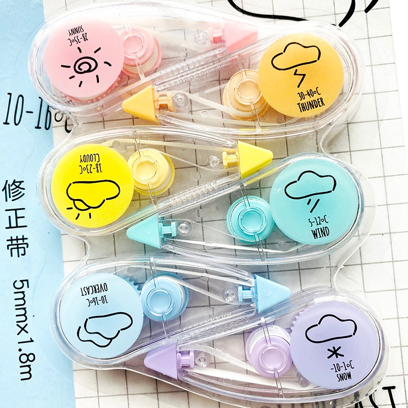 6pcs/Set Little Weather Correction Tape Pen Ink Erase Tape Student Stationery