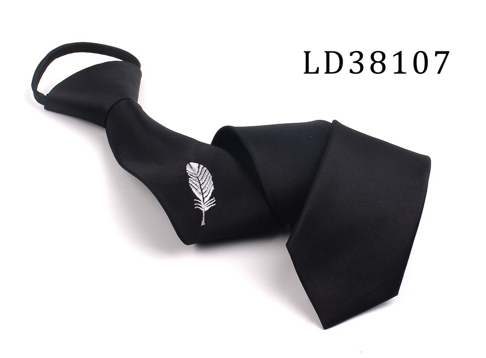 Cravate de cou à fermeture éclair noire brodée de dessin animé pour hommes et femmes, costumes pour garçons, cravate mince pour hommes, cravate de personne paresseuse Simple: LD38107