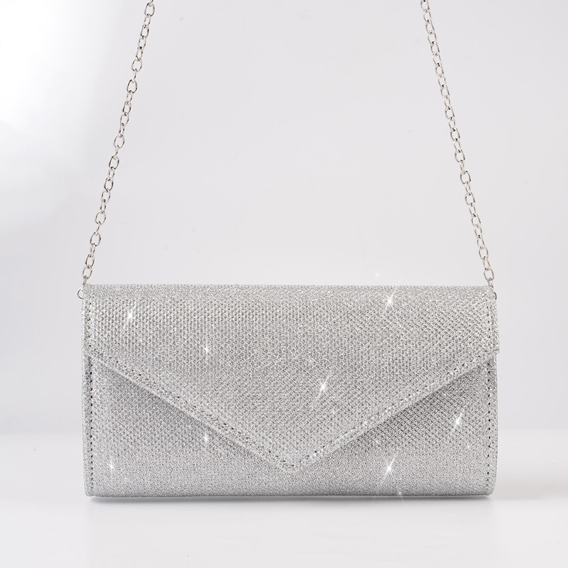 Bolso de noche tipo sobre para mujer, bolsos de hombro con cadena y purpurina, bolso largo plateado brillante, bolsos de mano para de boda, Mini bolso