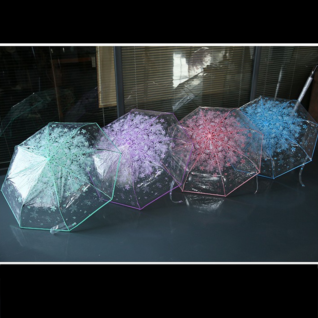 Three Fold Transparent Cherry Umbrella Rain Women Kids Sun Rain Paraguas Compact Folding Windproof Style Clear Umbrella
