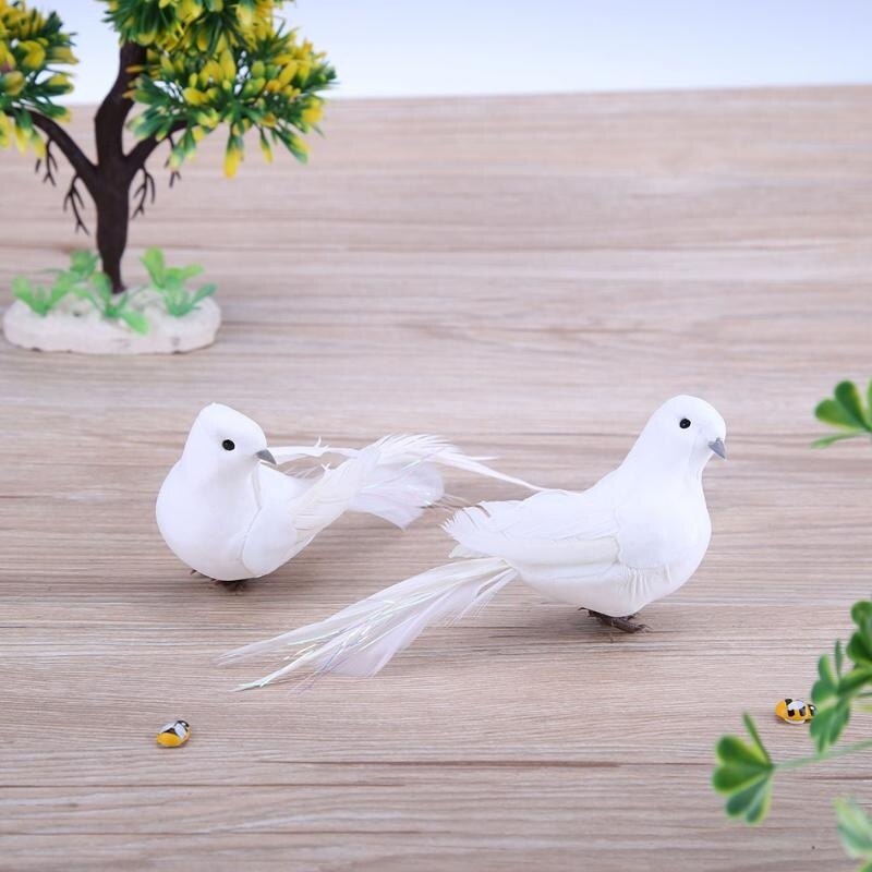 Kunstmatige Witte Duif Plastic Veer Liefde Vrede Duiven Vogel Simulatie Beeldjes Thuis Tafel Tuin Opknoping Decoraties