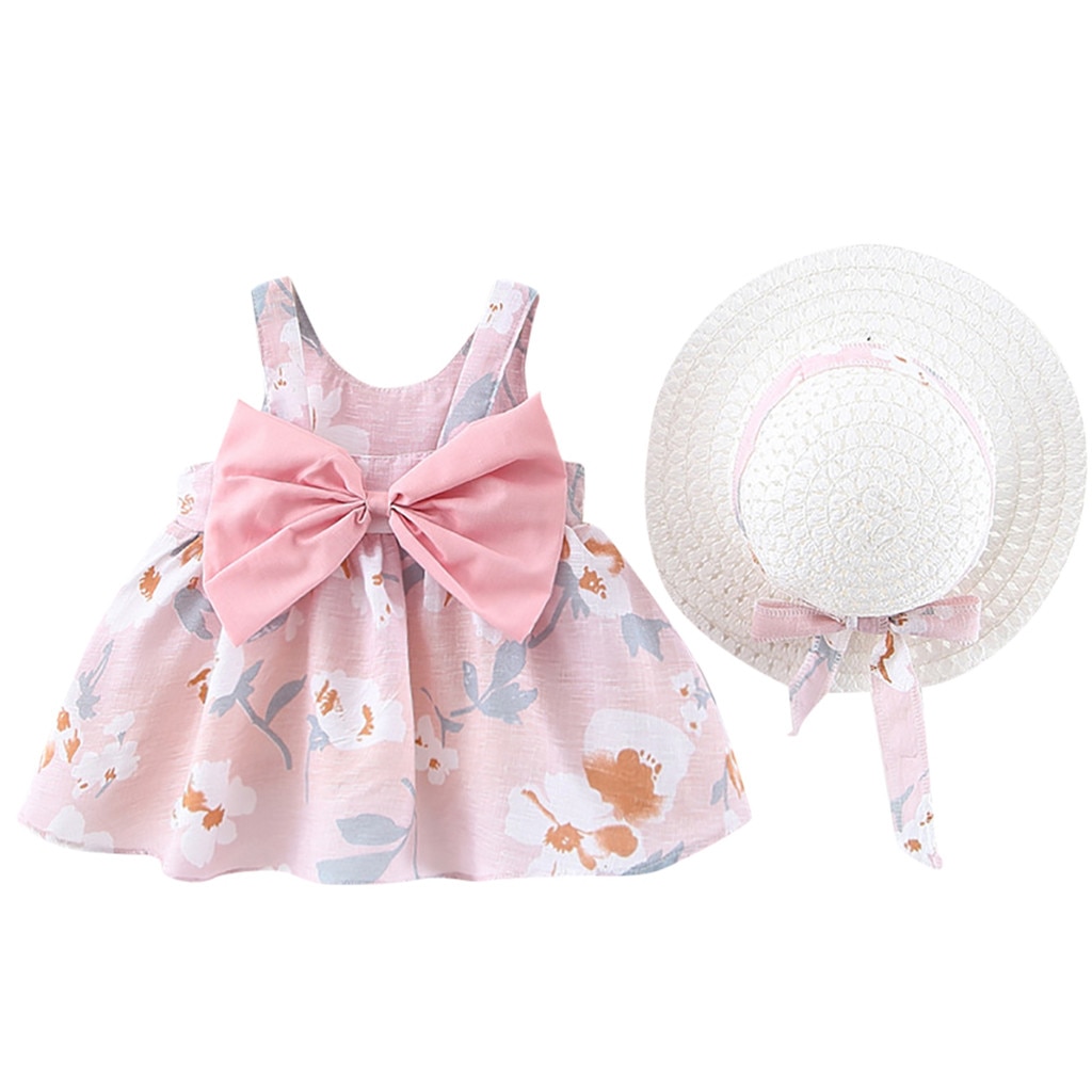 Vestido de princesa con flores para niñas, ropa de verano bebé infante: Rosa / 6-12 Months