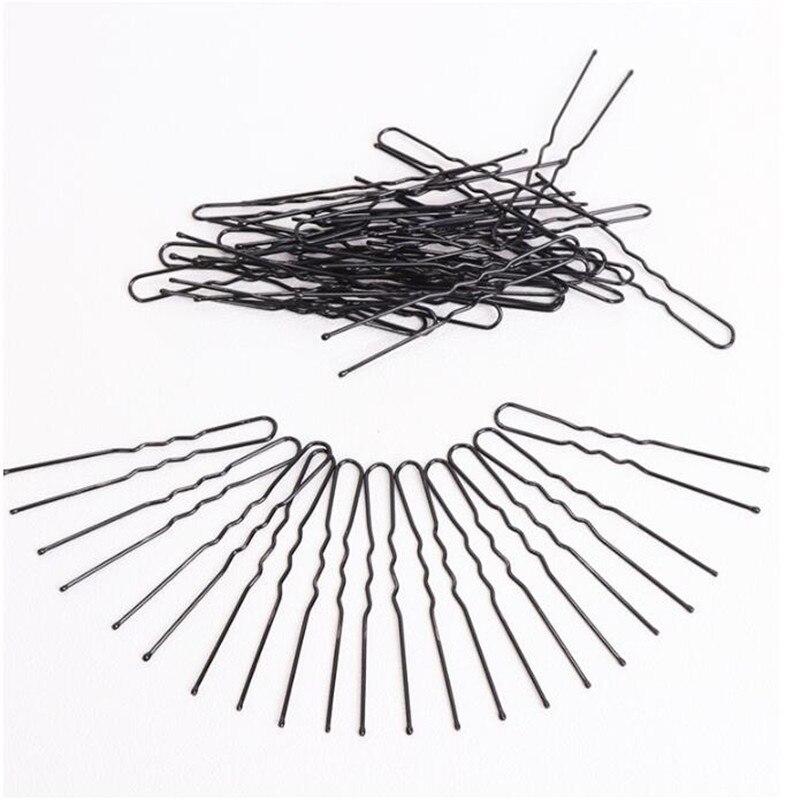50 pçs 6 cm cabelo ondulado u-shaped bobby pin barrette salão de beleza grampo de aperto grampos de cabelo preto metal acessórios para o cabelo bun