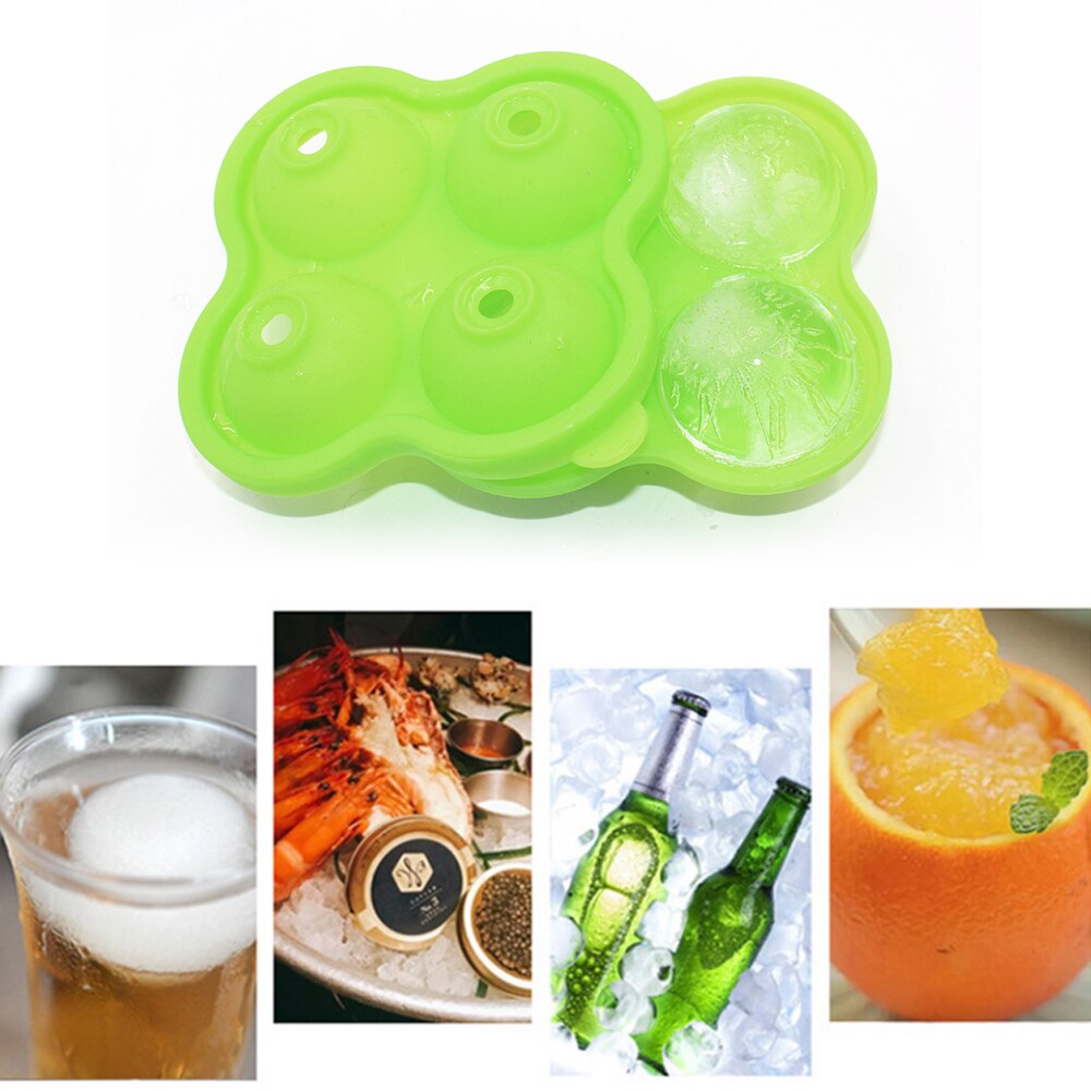 Silicone Multifunctional 4-Cavity Ball Ice Cube Maker Cocktail Whiskey Form For Ice Cubes Tray Ice Cream Mold Kitchen Tool