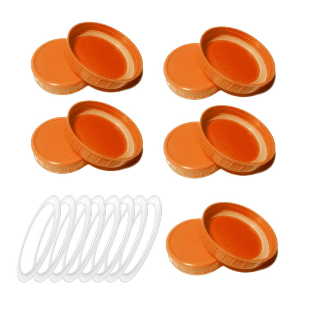 Tapa de tarro de plástico de 10 Uds con anillo de sellado de silicona y tapa de botella de almacenamiento de Color tapa de botella con boca Regular herramienta de cocina: 70mm orange