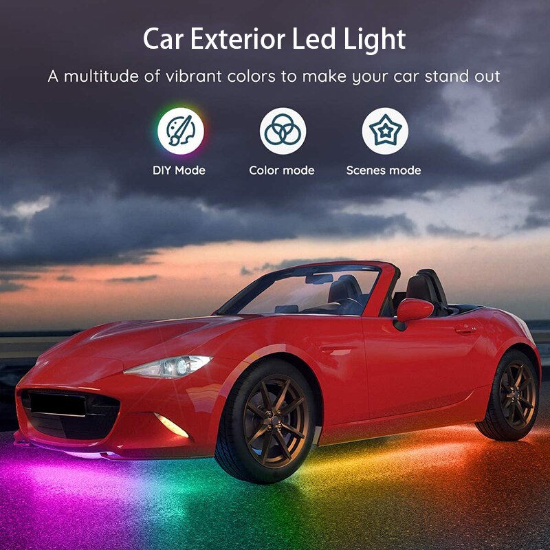 Bil underglød neon accent led strip lys app kontrol rgb auto udvendig undervogn dekorativ ambient atmosfære lampe