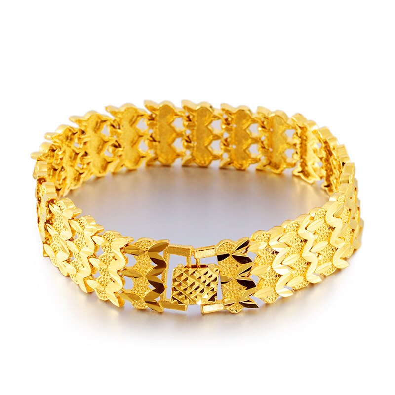 Occident masculino fashion-plated 24k cor pulseira assertiva ampla face de longa duração não desvanecimento areia ouro pulseira