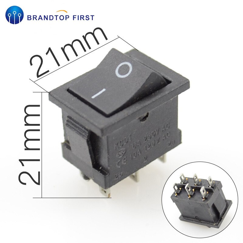 Ac 6a/250v 10a/125v 6 pin 21*15 mm 2 position 3 position boat rocker switch on off switch kcd 1 sort 21 x 15mm: 2 position 6 pin