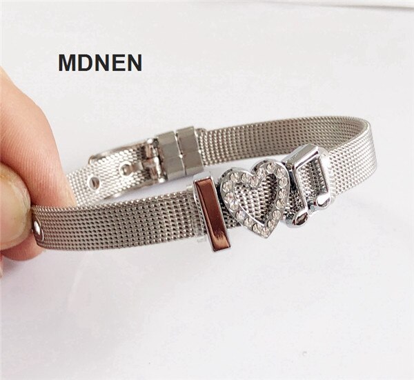 Rvs Keeper Mesh Armband met 3 pcs "I LOVE MUSIC" Slide Charms, Keeper Armbanden, DIY Sieraden: set 1