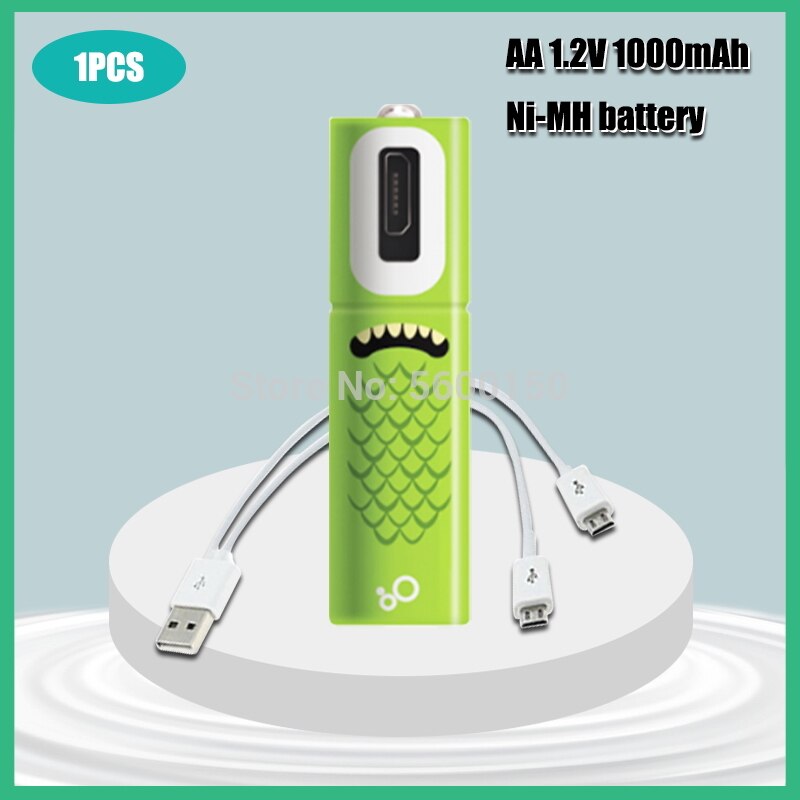 Aa usb ni-mh oppladbart batteri 1.2v med mikro-usb ladekabel til fjernkontroll mus e-enhet: 1 stk batteri