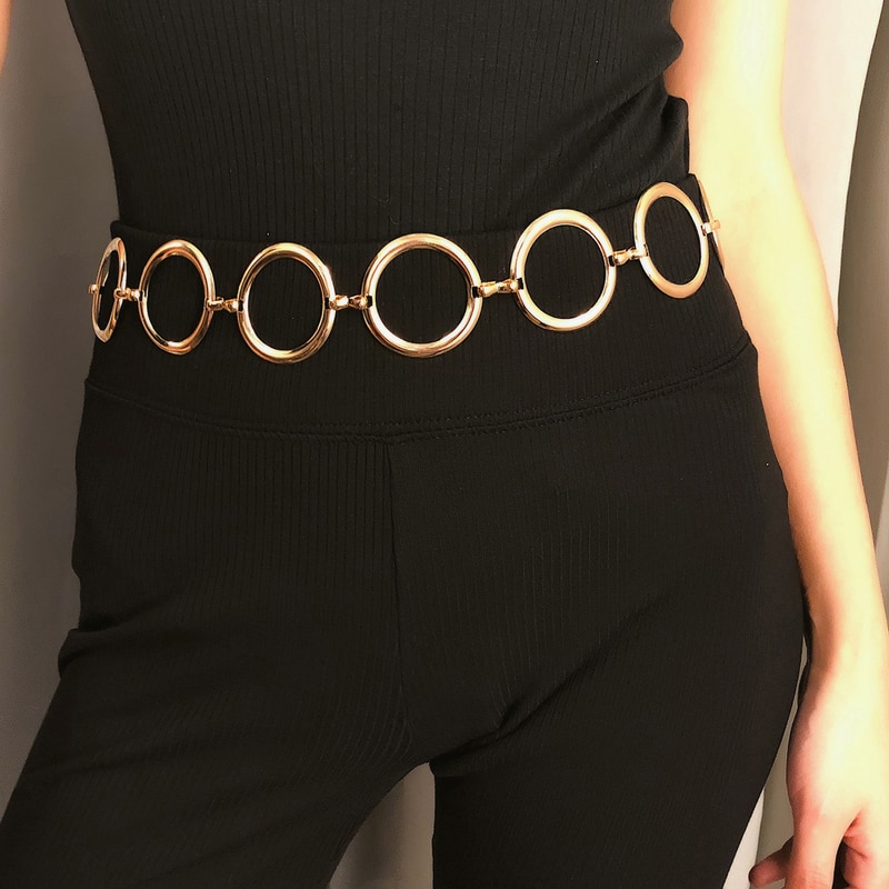 Metalen Taille Ketting Riem Vrouwen Jurken Taille Ketting Dames Gouden Decoratie Metalen Grote Ring Riem