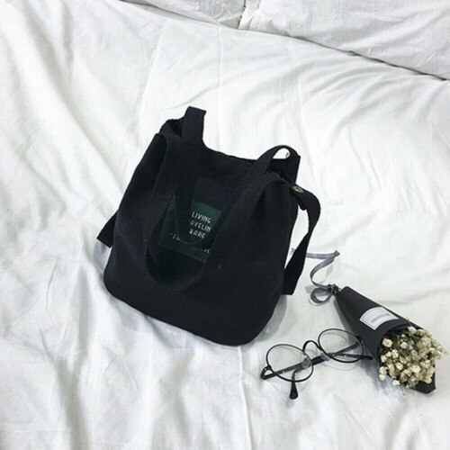 Casual mujeres chicas bolsas de lona DE LA COMPRA Bolso grande Messenger Bag damas Hasp Cross Body Satchel Bags impermeable bolsas de la compra: Black