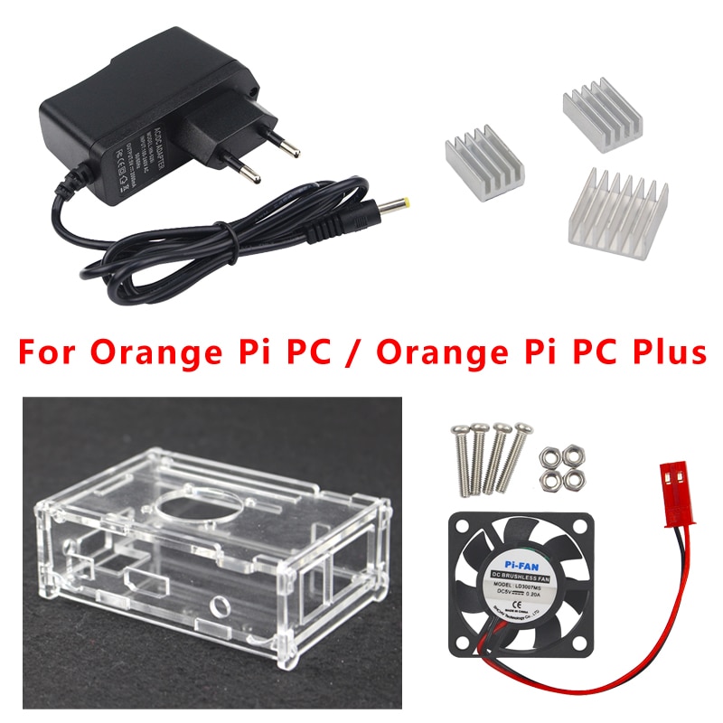 Orange Pi PC Case - Acrylic Enclosure with Fan Cooler + DC Power Supply Adapter + Heatsink Pad