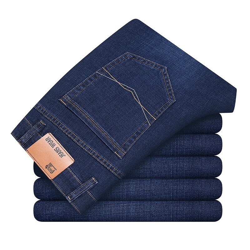 Mænd efterår stretch løs pasform brede ben moda masculina bukser herre jeans klassisk afslappet pasform denim bukser biker