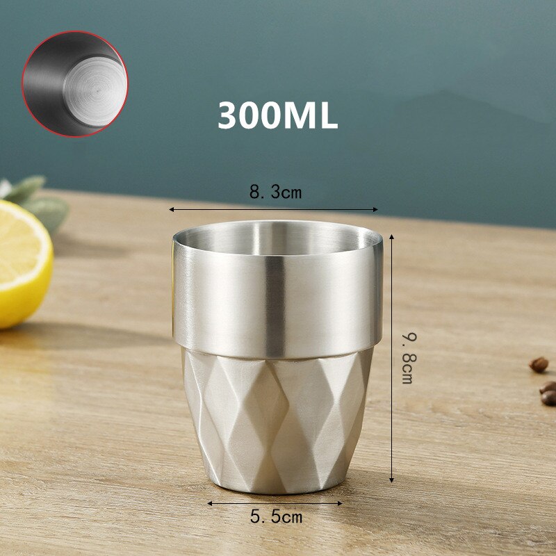 Insulation Anti-scalding Stainless Steel Cups Unbreakable Metal Drinking Beer Coffee Tea Cup Home Outdoor Activities BPA Free: Silver Matte