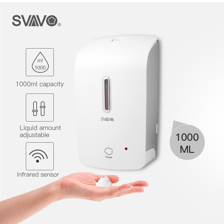 SVAVO 1000ml Automatic Foam Soap Dispenser Wall Mounted Infrared Smart Sensor Bathroom KitchenShower Shampoo Foam Soap Dispenser