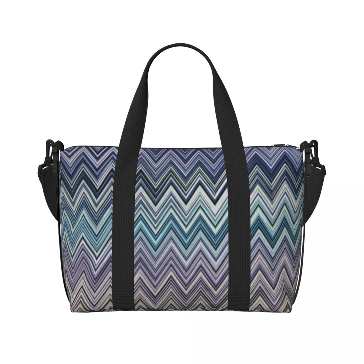Bolso de mano de playa personalizado Boho Chic moderno en Zigzags para mujer, bolsas de compras de viaje multicolores geométricas para gimnasio Extra grande: Caqui
