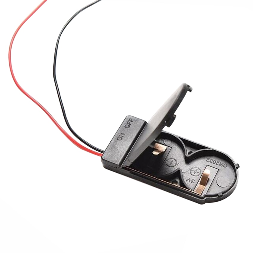 1pc Hold 2x CR2032 Button Coin Cell Battery Holder Case Storage Black Box 6V Wire Lead ON/OFF Switch