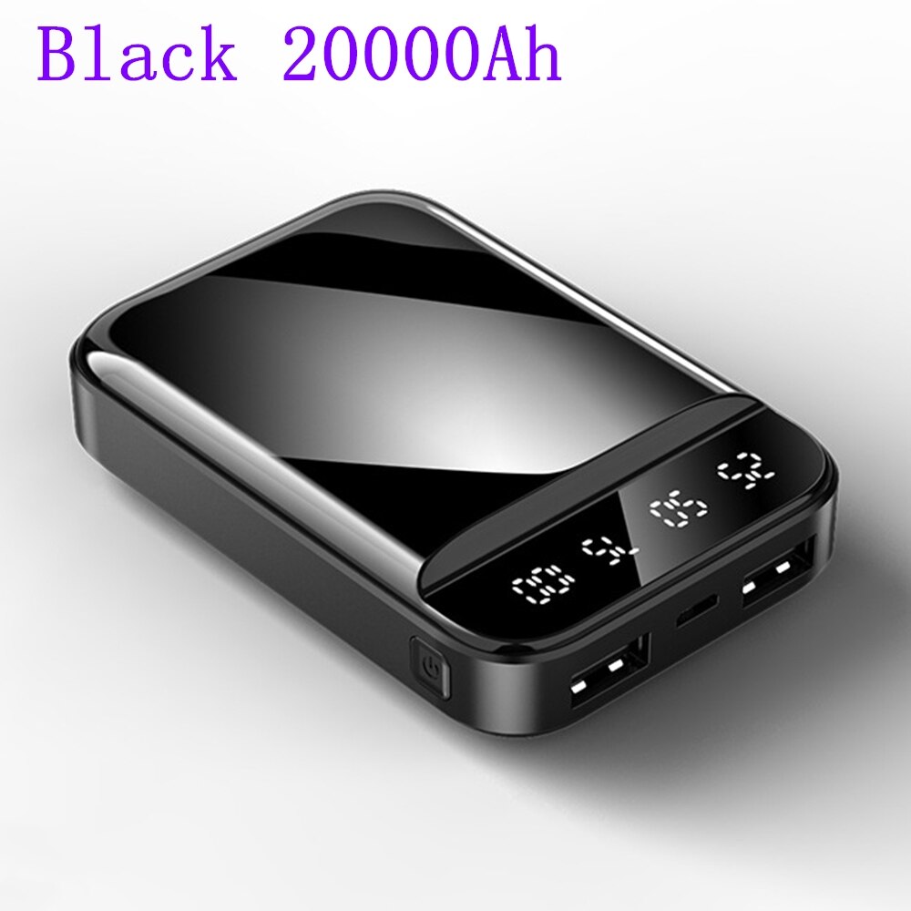 Floveme batterie externe miroir affichage numérique double USB sortie ports 2.1A charge rapide 480010000/20000 mAh pour Smartphone: 20000mAh Black