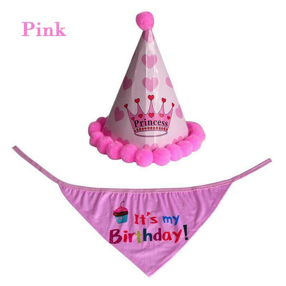 Justerbar kjæledyr hund katt bursdag lue halsduk glipper fest kostyme hodeplagg hund gratulerer med dagen kjæledyr tilbehør til fest: Rosa