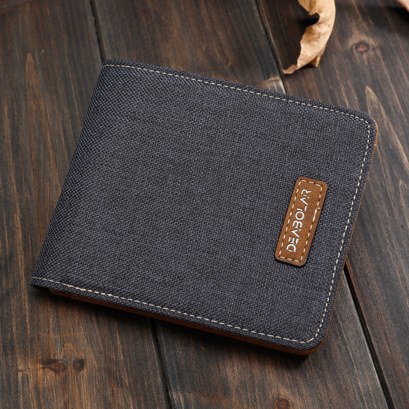 Cartera de cuero sintético para hombre, cartera masculina delgada de lona y cuero sintético, con tarjetero y estuche para tarjetas de crédito, color negro, azul y gris, 2022: Type A black
