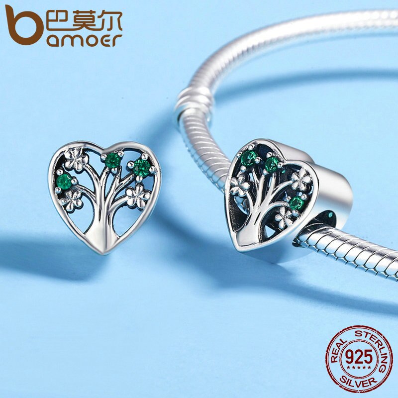 BAMOER Vendita Calda Authentic 925 Sterling Silver Tree of Life a Forma di Cuore Sereno CZ misura Branelli Dei Braccialetti Delle Donne Dei Monili del Regalo SCC221