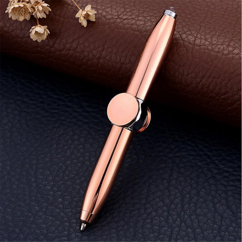 Finger Gyro Spinner Multi-Fonction Gyroscope Stylo Décompression Lumière stylo à bille Forme Soulager Le Stress Pack En Boîte: Rose Gold