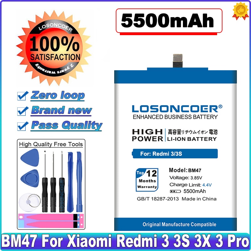 Losoncoer 5500 Mah BM47 Batterij Voor Xiaomi Redmi 3 3S 3X 3 Pro Rode Rijst Hongmi Redmi 4x Batterij-In Voorraad