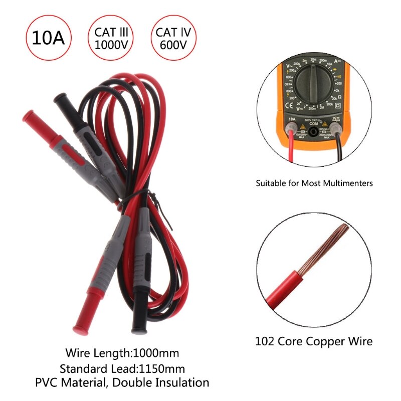 10pcs Multimeter Needle Tip Probe Test Leads 4mm Banana Plug Alligator Clip Kit M4YC