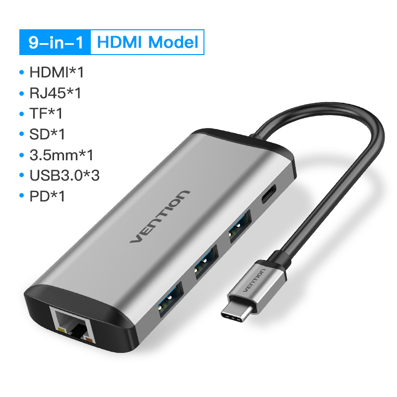 Vention USB C HUB Type C to Multi USB 3.0 HUB HDMI Adapter Dock for MacBook Pro Air USB HUB Type C 3.1 Splitter Port Type-c HUB: 9 in 1 HUB