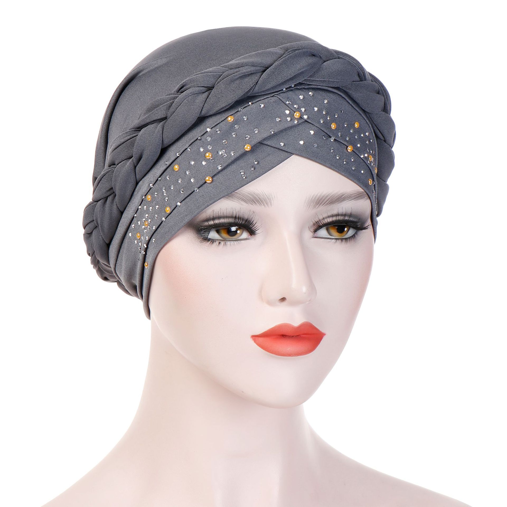 Bohemia Style Women Turban Hat Braid Knot Lady Head Scarf Hijab Muslim Inner Hijab for Women Hair Accessories Hair Loss: Gray