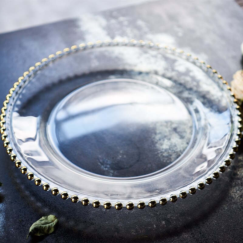 27cm Glass Salad Plate Gold Plating Kitchen Plate Burdock Fruit and Vegetable Plate Suitable Home Hotel Restaurant Kitchenware: 21cm