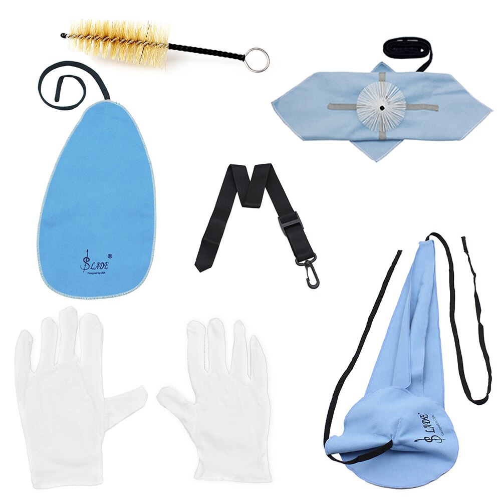 6-in-1 Saxofoon Cleaning Kit Inclusief Reinigingsdoekje Mondstuk Borstel Handschoenen Sax Draagriem Hout Instrument Onderhoud tool