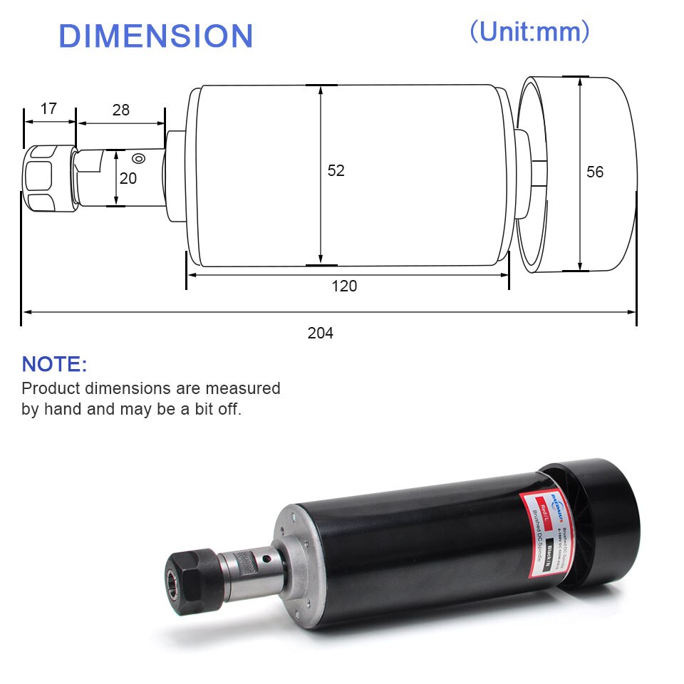 Daedalus CNC 500W Brushed Spindle Motor ER16 Chuck 100V DC Motor Air Cooled Spindle For CNC Engraving Milling Machine