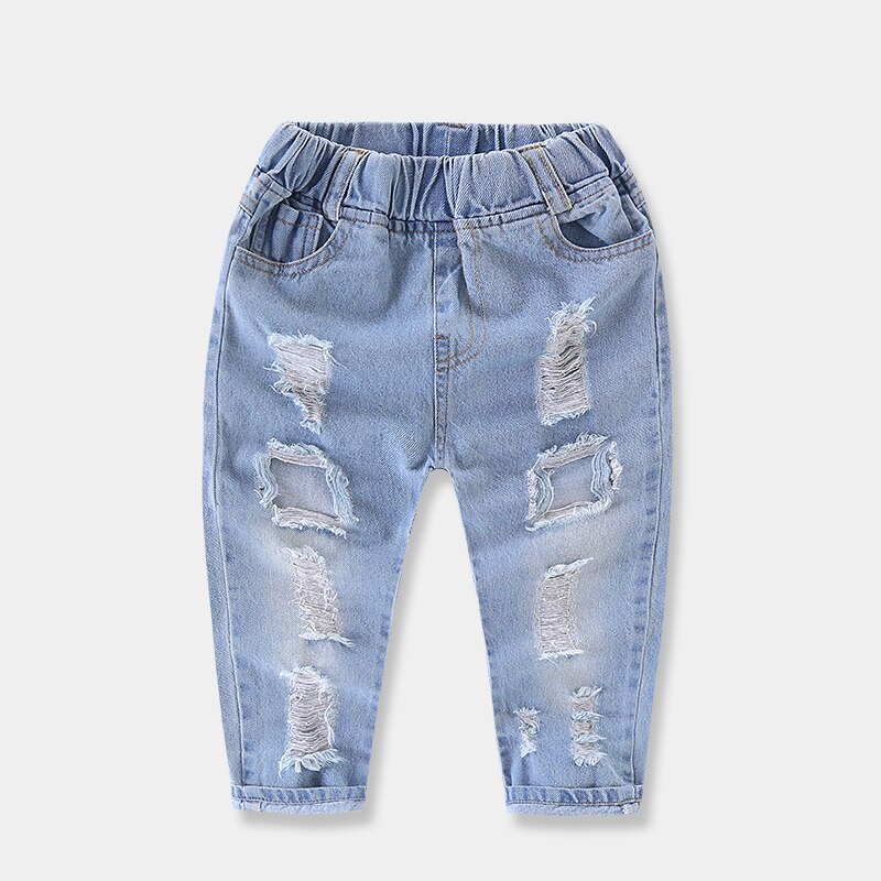 Jongens Gescheurde Jeans Mode Big Gat Jeans Elastische Taille Solid Denim Dunne Baby Jongens Jeans Baby denim Broek