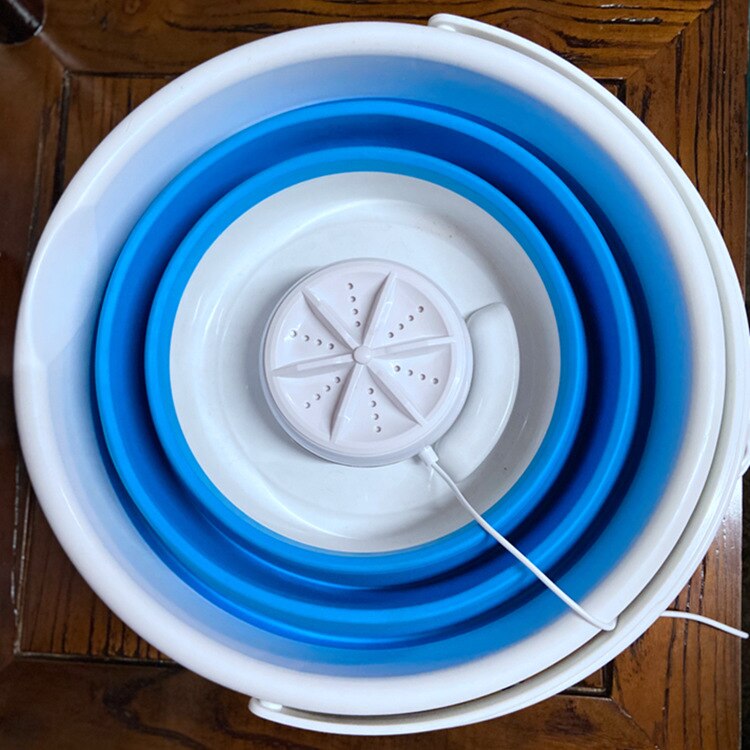 Folding Washing Machine Ultrasonic Turbine Mini Dormitory Socks Underwear Mini Washing Machine: Blue