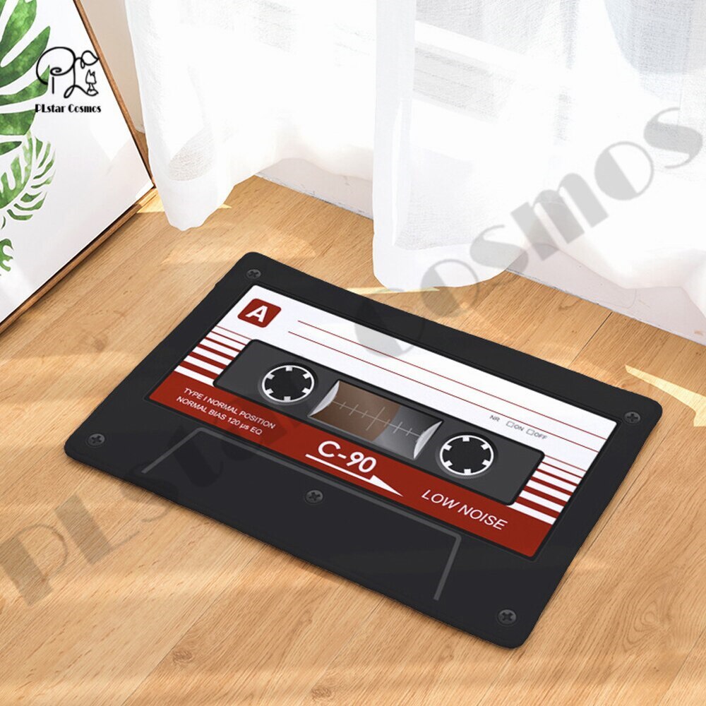 Felpudo Retro de Cassette con cinta musical para porche, alfombra antideslizante para sala de estar, cocina, baño, felpudo impreso en 3D-1: Verde claro