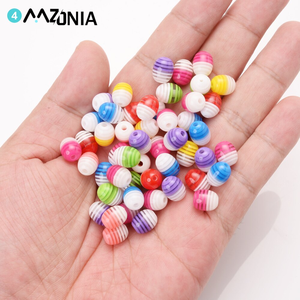 30 stück 8 x 10mm farbige acryl-streifenperlen, Oval, weiß, bunte mischung, abstandshalterperlen für schmuckherstellung, diy-armbänder, handgefertigte schmuckteile