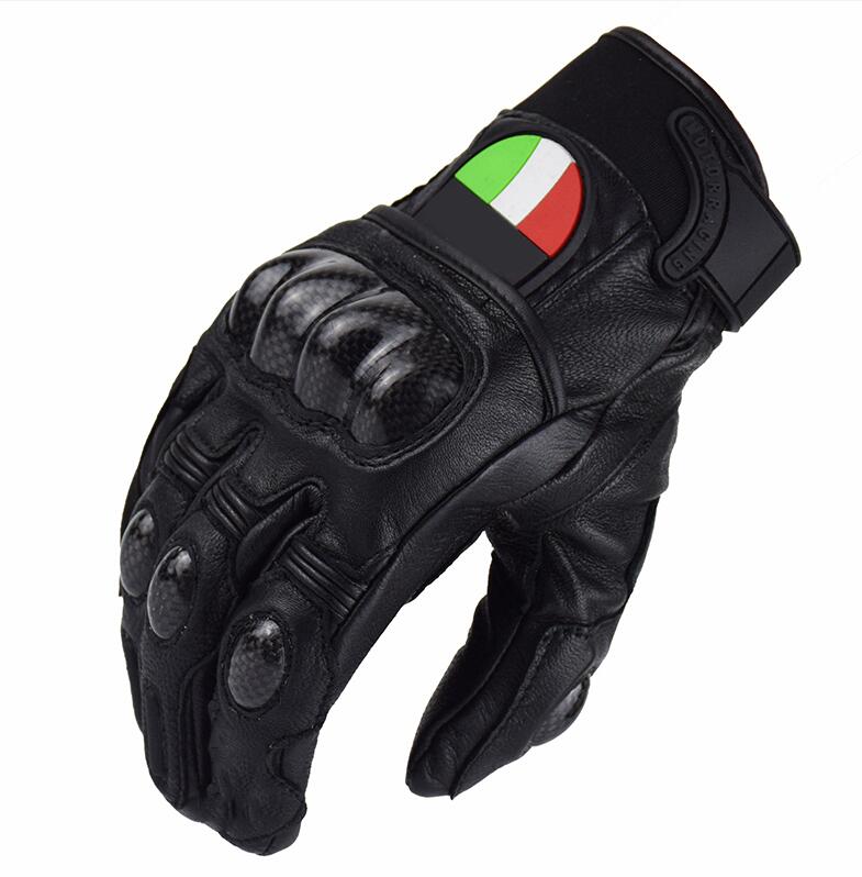 Guantes de cuero para motocicleta, guantes de cuero de dedo completo para hombre y mujer, guantes de Motocross, guantes de protección para Moto: Black / XL