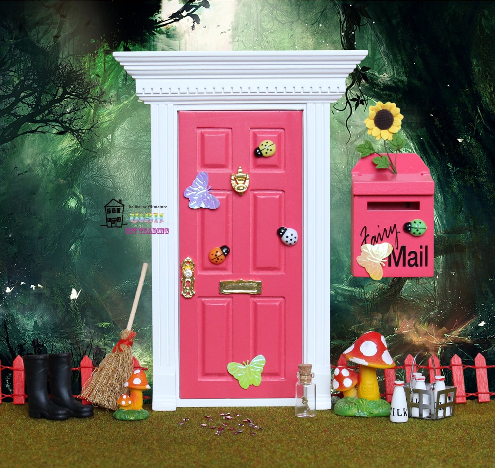 1:12 miniatura casa delle bambole Fata Porta Rosa Rossa Al di Fuori aperto Bambole Parti Regalo di Modo 3 Stile accessori Hardware
