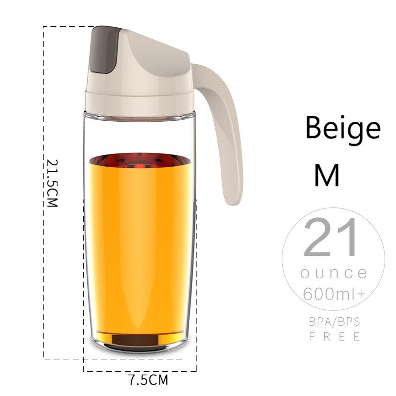 Distributeur de bouteilles d'huile en verre, étanche, à rabat automatique, huile d'olive, vinaigre, condiments, Transparent, accessoires de cuisine: 600ml Beige