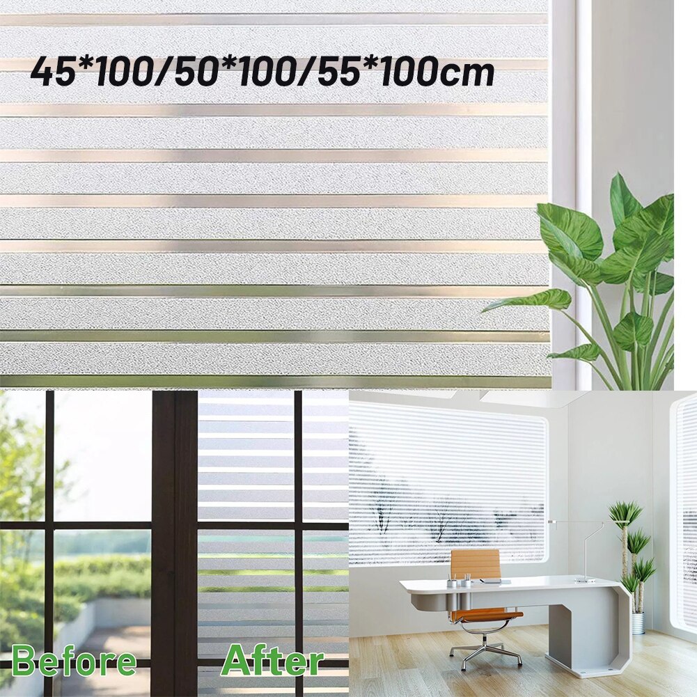 Window Sticker Striped Window Decal Non-Adhesive Privacy Horizontal Stripes Electrostatic Glue-Free Transparent Glass Sticker