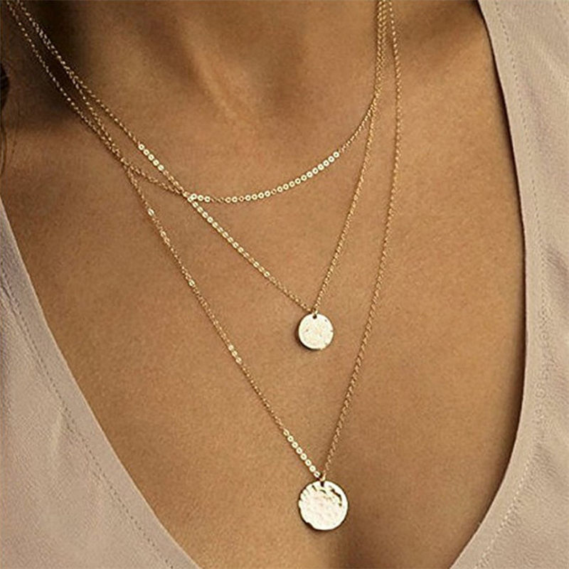 fuyo Crystal Bohemian Multi Layer Pendant Necklaces For Women Golden Geometric Charm Chains Necklace Jewelry Best: two coin