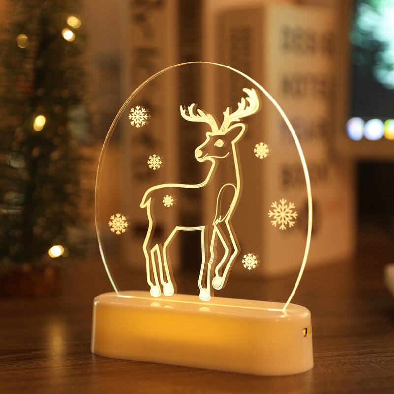 1Pc Usb Power Nachtlampje Led Herten Sneeuwpop 3D Acryl Tafellamp Slaapkamer Decor Lamp Kerst Decoratie: 09