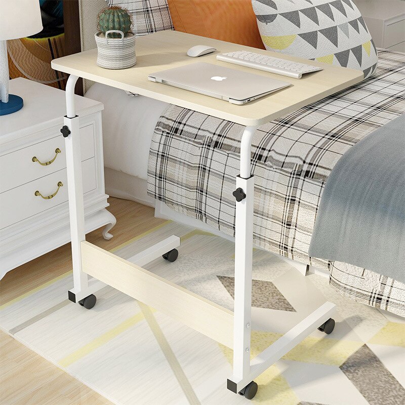 Household lifting adjustable bedside laptop desk with pulleys movable bedside high laptop stand tray table: C 80x50cm