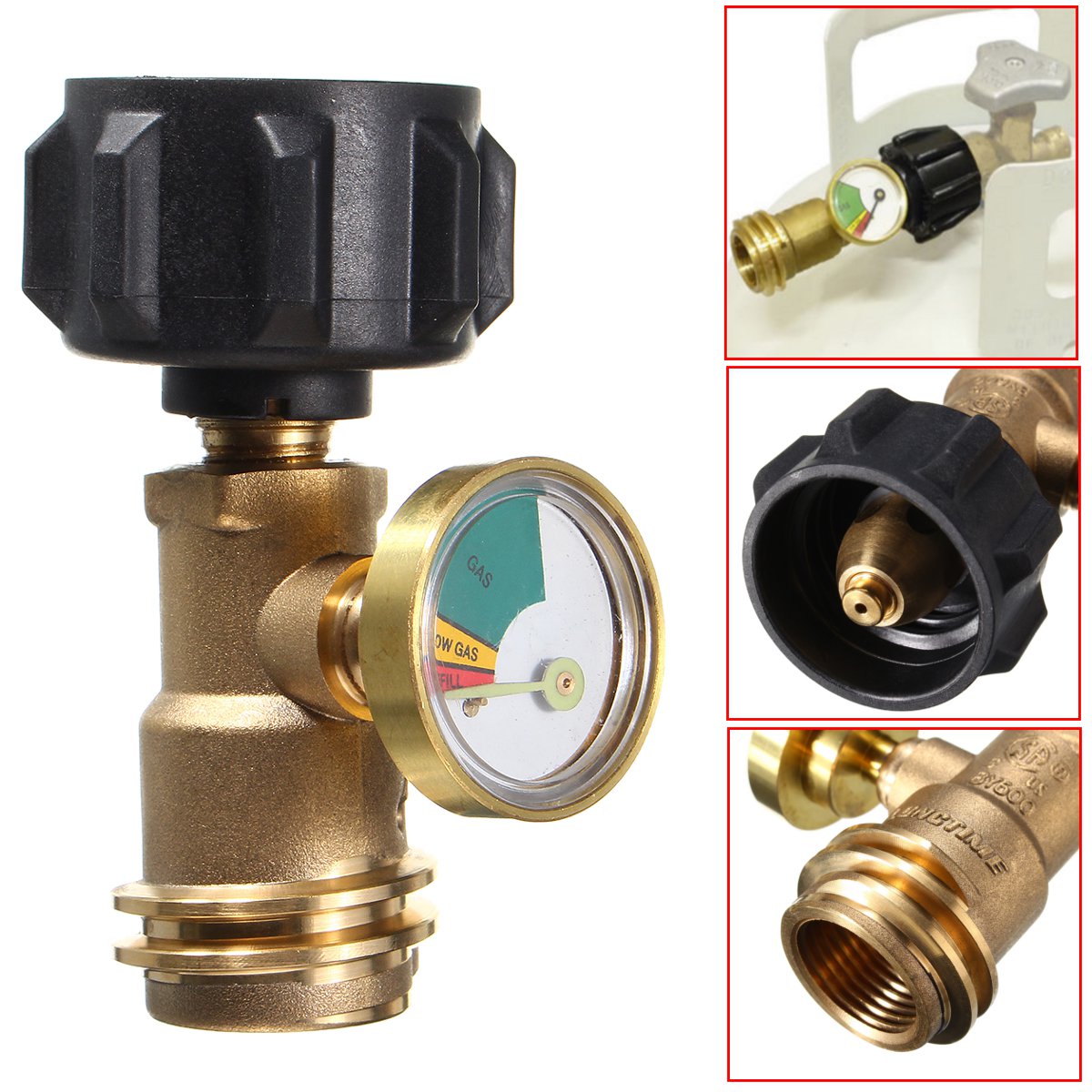 Propan Gas LP Tank Flasche Gauge Gas Grill BBQ RV Druck Adapter Meter Anzeige Messing Kupfer Joint Connecter Mit Manometer